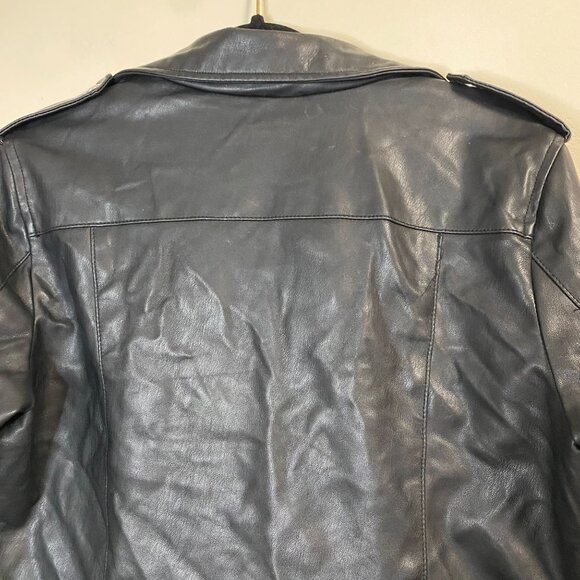 Calvin Klein Jeans Women's Black Faux Leather Jacket Large Moto Style Zip Pocket - Picture 10 of 14